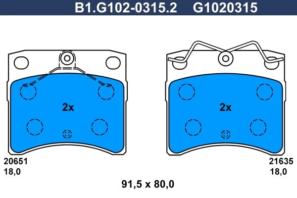 B1.G102-0315.2 GALFER Комплект тормозных колодок, дисковый тормоз (фото 2)
