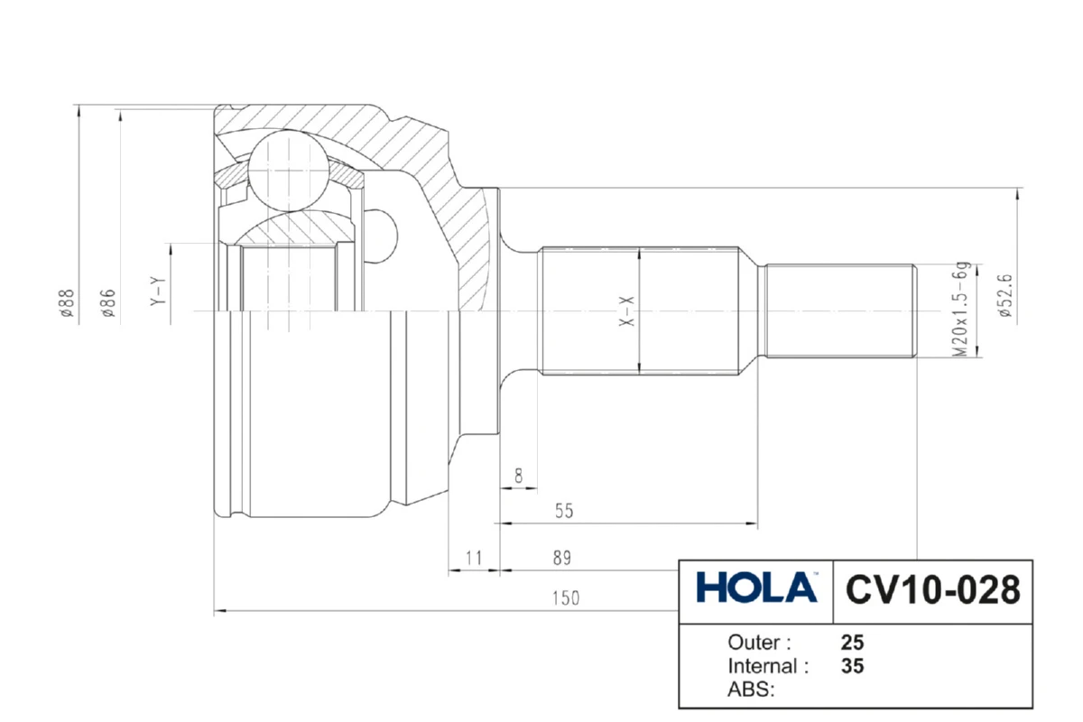 CV10-028 HOLA Шарнирный комплект, приводной вал (фото 5)