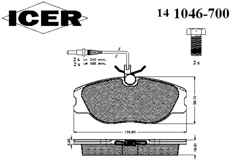 141046-700 ICER Комплект тормозных колодок, дисковый тормоз (фото 2)