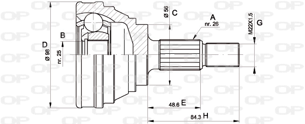 CVJ5166.10 OPEN PARTS Шарнирный комплект, приводной вал (фото 1)