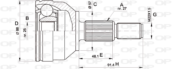 CVJ5202.10 OPEN PARTS Шарнирный комплект, приводной вал (фото 1)