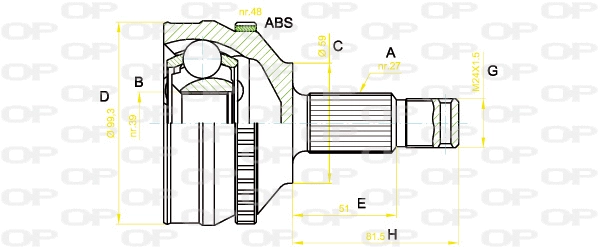 CVJ5222.10 OPEN PARTS Шарнирный комплект, приводной вал (фото 1)