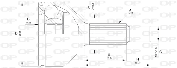 CVJ5620.10 OPEN PARTS Шарнирный комплект, приводной вал (фото 1)