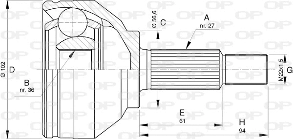 CVJ5740.10 OPEN PARTS Шарнирный комплект, приводной вал (фото 1)