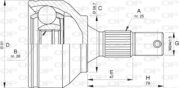CVJ5775.10 OPEN PARTS Шарнирный комплект, приводной вал (фото 1)