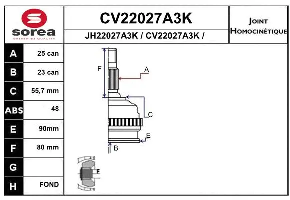 CV22027A3K EAI Шарнирный комплект, приводной вал (фото 1)