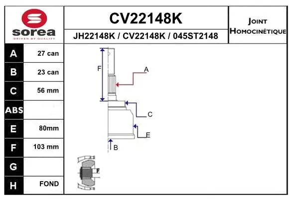 CV22148K EAI Шарнирный комплект, приводной вал (фото 1)