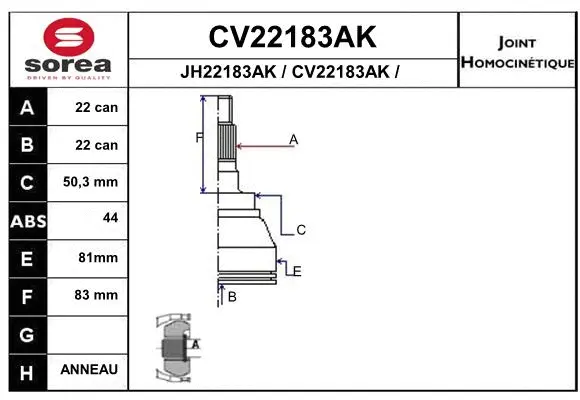CV22183AK EAI Шарнирный комплект, приводной вал (фото 1)