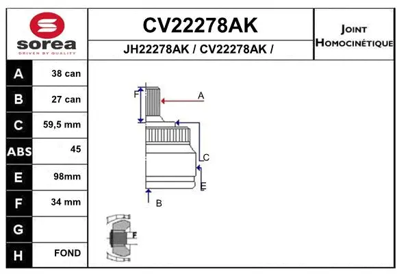 CV22278AK EAI Шарнирный комплект, приводной вал (фото 1)