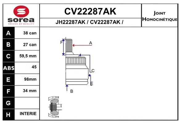 CV22287AK EAI Шарнирный комплект, приводной вал (фото 1)