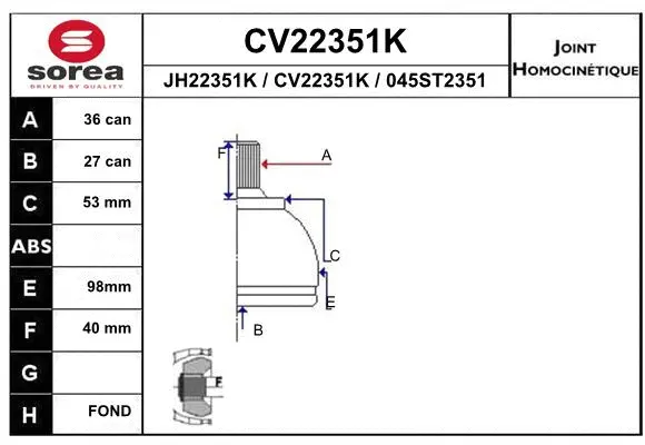 CV22351K EAI Шарнирный комплект, приводной вал (фото 1)