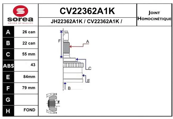 CV22362A1K EAI Шарнирный комплект, приводной вал (фото 1)