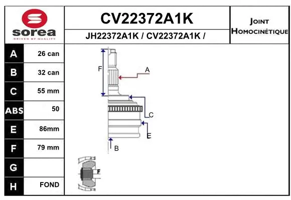 CV22372A1K EAI Шарнирный комплект, приводной вал (фото 1)