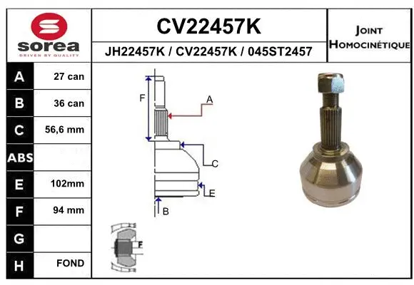 CV22457K EAI Шарнирный комплект, приводной вал (фото 1)