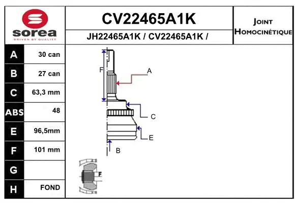 CV22465A1K EAI Шарнирный комплект, приводной вал (фото 1)