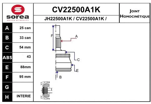 CV22500A1K EAI Шарнирный комплект, приводной вал (фото 1)