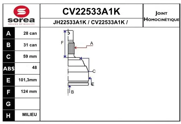 CV22533A1K EAI Шарнирный комплект, приводной вал (фото 1)