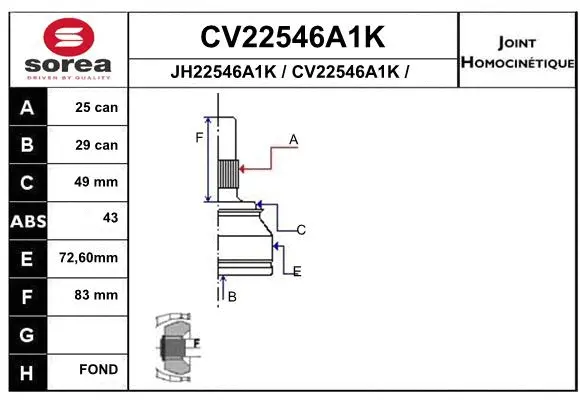 CV22546A1K EAI Шарнирный комплект, приводной вал (фото 1)