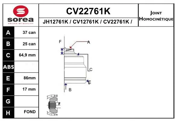 CV22761K EAI Шарнирный комплект, приводной вал (фото 1)