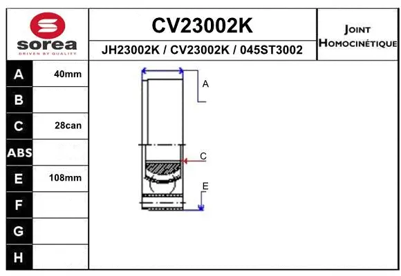 CV23002K EAI Шарнирный комплект, приводной вал (фото 1)