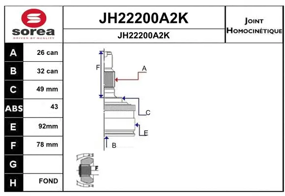 JH22200A2K SNRA Шарнирный комплект, приводной вал (фото 1)