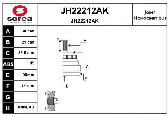 JH22212AK SNRA Шарнирный комплект, приводной вал (фото 1)