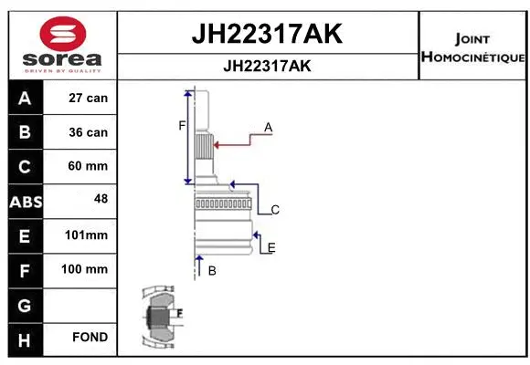 JH22317AK SNRA Шарнирный комплект, приводной вал (фото 1)