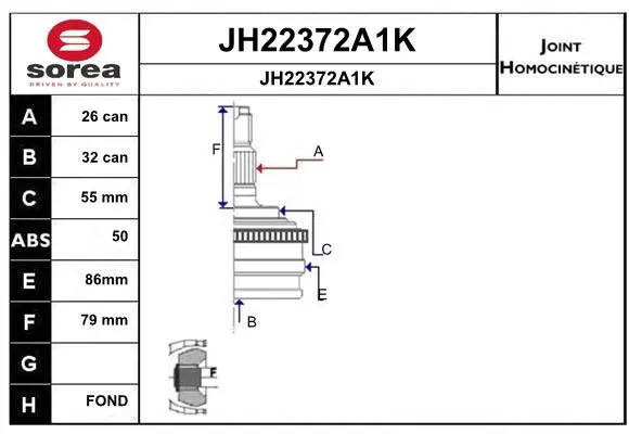 JH22372A1K SNRA Шарнирный комплект, приводной вал (фото 1)