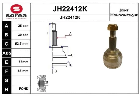 JH22412K SNRA Шарнирный комплект, приводной вал (фото 1)