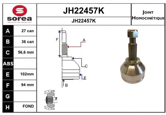 JH22457K SNRA Шарнирный комплект, приводной вал (фото 1)
