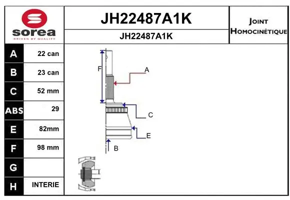 JH22487A1K SNRA Шарнирный комплект, приводной вал (фото 1)