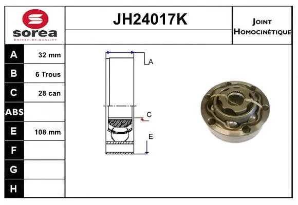 JH24017K SNRA Шарнирный комплект, приводной вал (фото 1)