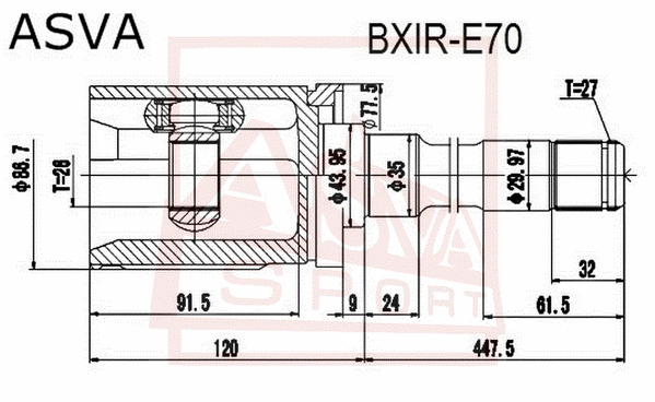 BXIR-E70 ASVA Шарнирный комплект, приводной вал (фото 1)