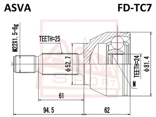 FD-TC7 ASVA Шарнирный комплект, приводной вал (фото 1)