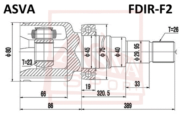 FDIR-F2 ASVA Шарнирный комплект, приводной вал (фото 1)