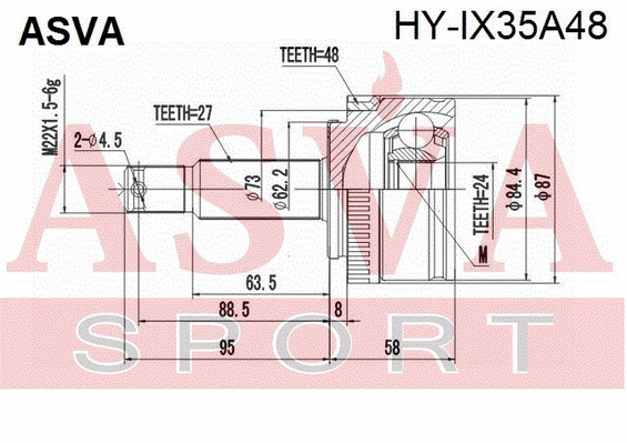 HY-IX35A48 ASVA Шарнирный комплект, приводной вал (фото 1)