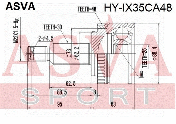 HY-IX35CA48 ASVA Шарнирный комплект, приводной вал (фото 1)