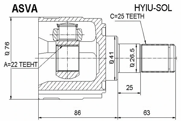 HYIU-SOL ASVA Шарнирный комплект, приводной вал (фото 1)