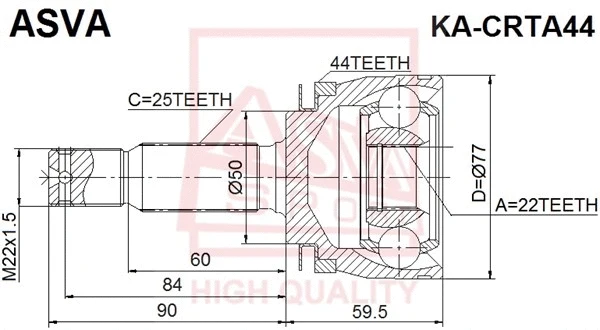 KA-CRTA44 ASVA Шарнирный комплект, приводной вал (фото 1)