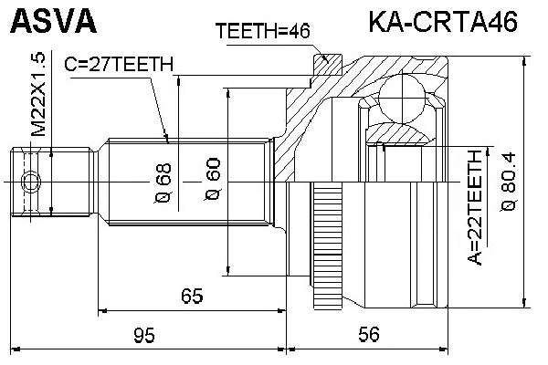 KA-CRTA46 ASVA Шарнирный комплект, приводной вал (фото 1)