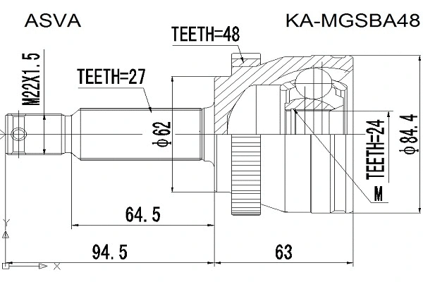 KA-MGSBA48 ASVA Шарнирный комплект, приводной вал (фото 1)
