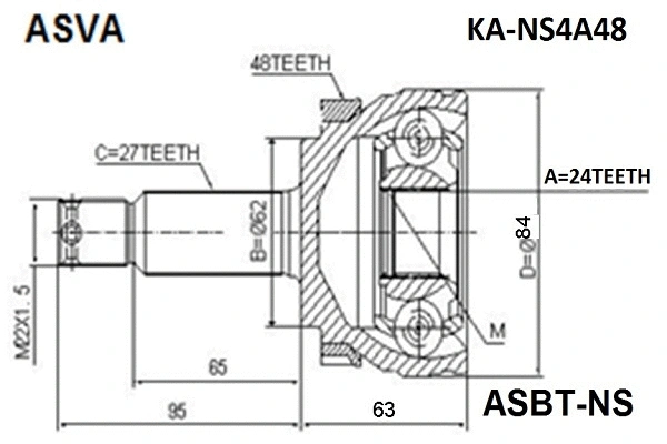KA-NS4A48 ASVA Шарнирный комплект, приводной вал (фото 1)