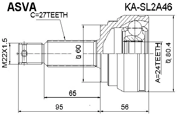 KA-SL2A46 ASVA Шарнирный комплект, приводной вал (фото 1)