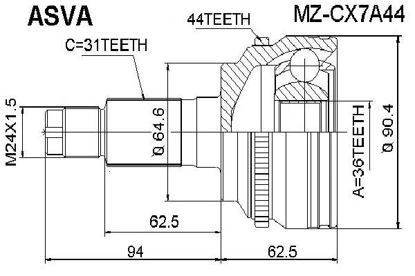 MZ-CX7A44 ASVA Шарнирный комплект, приводной вал (фото 1)