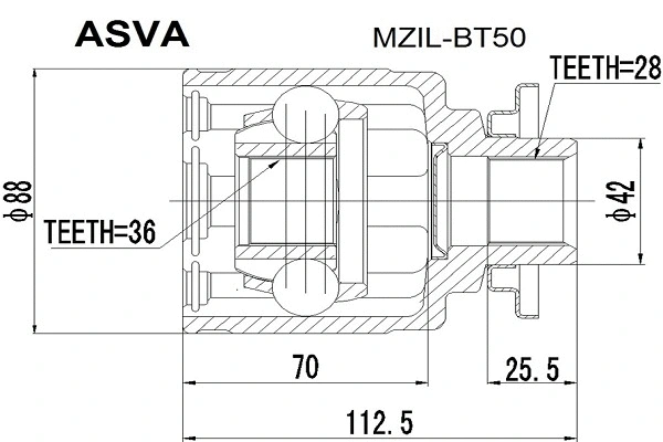 MZIL-BT50 ASVA Шарнирный комплект, приводной вал (фото 1)
