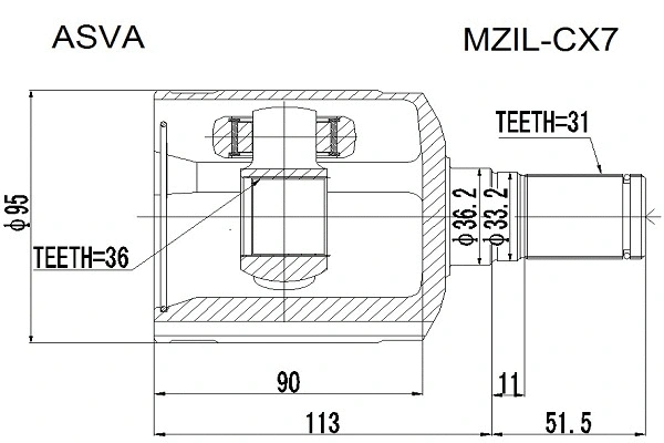 MZIL-CX7 ASVA Шарнирный комплект, приводной вал (фото 1)