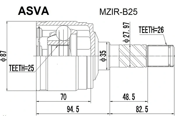 MZIR-B25 ASVA Шарнирный комплект, приводной вал (фото 1)