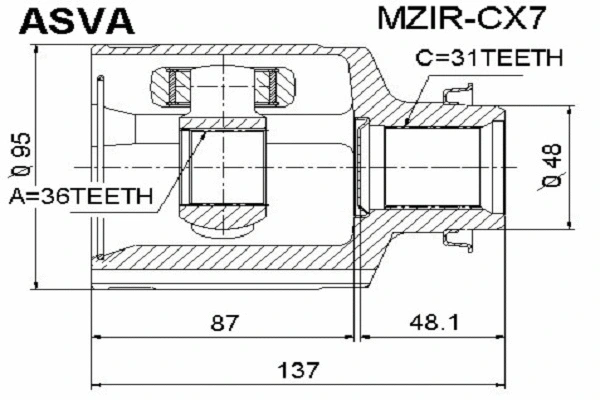 MZIR-CX7 ASVA Шарнирный комплект, приводной вал (фото 1)
