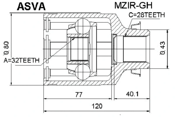 MZIR-GH ASVA Шарнирный комплект, приводной вал (фото 1)