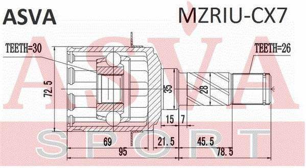 MZRIU-CX7 ASVA Шарнирный комплект, приводной вал (фото 1)